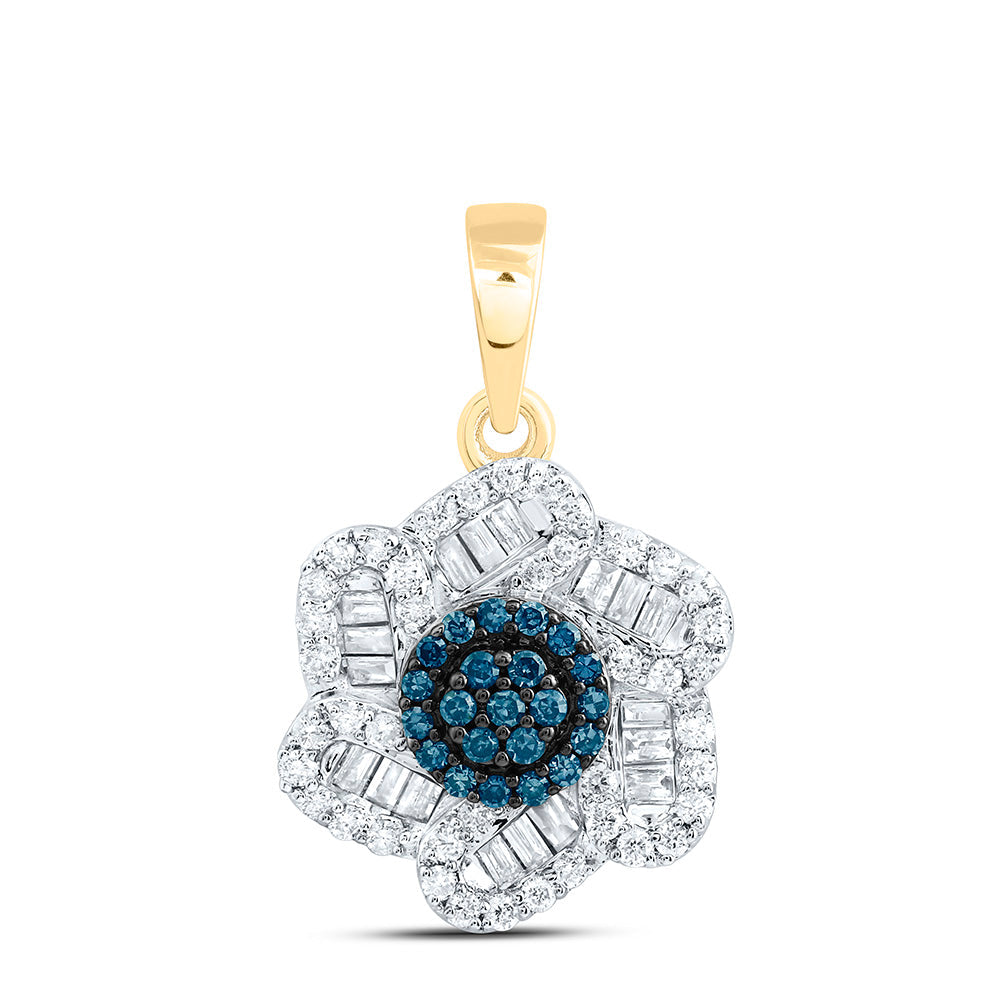 3/8CTW-NAT DIA CN BLUE DIAMOND FLOWER PENDANT Daisy Joyeria