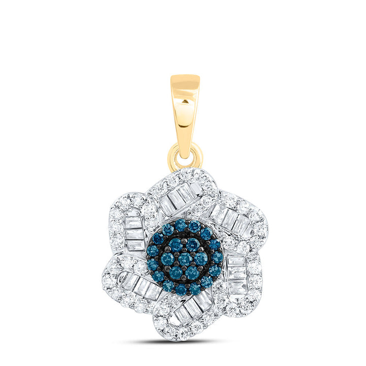 3/8CTW-NAT DIA CN BLUE DIAMOND FLOWER PENDANT Daisy Joyeria