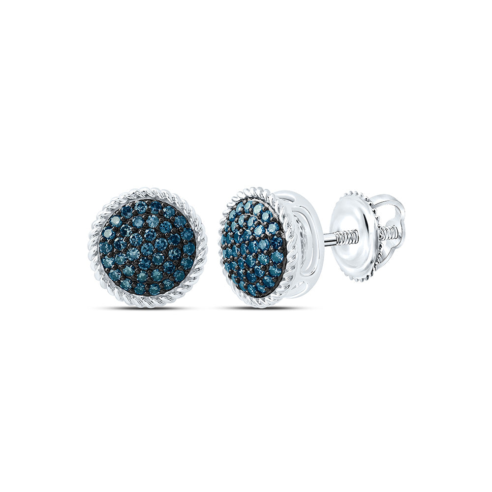 3/8CTW-NAT DIA FASHION BLUE DIAMOND ROUND EARRING Daisy Joyeria