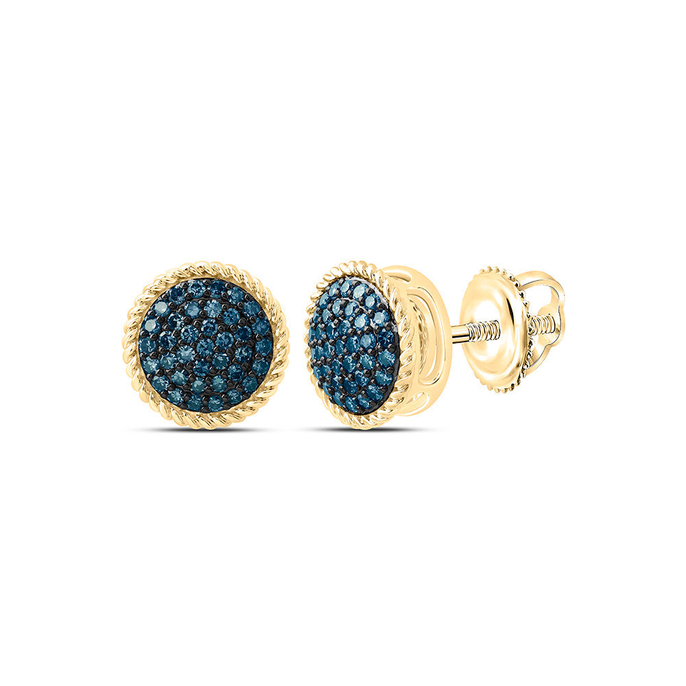 3/8CTW-NAT DIA FASHION BLUE DIAMOND ROUND EARRING Daisy Joyeria