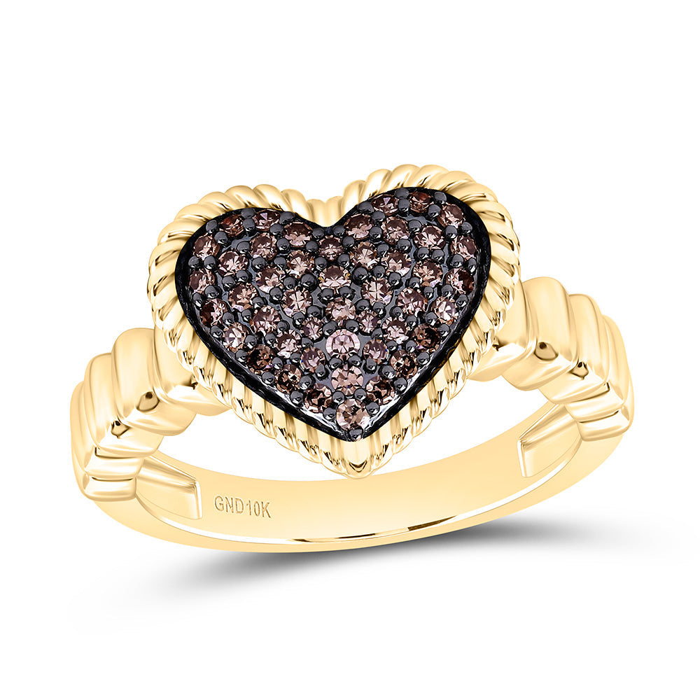 1/4CTW-NAT DIA FASHION COGNAC NATURAL HEART RING Daisy Joyeria
