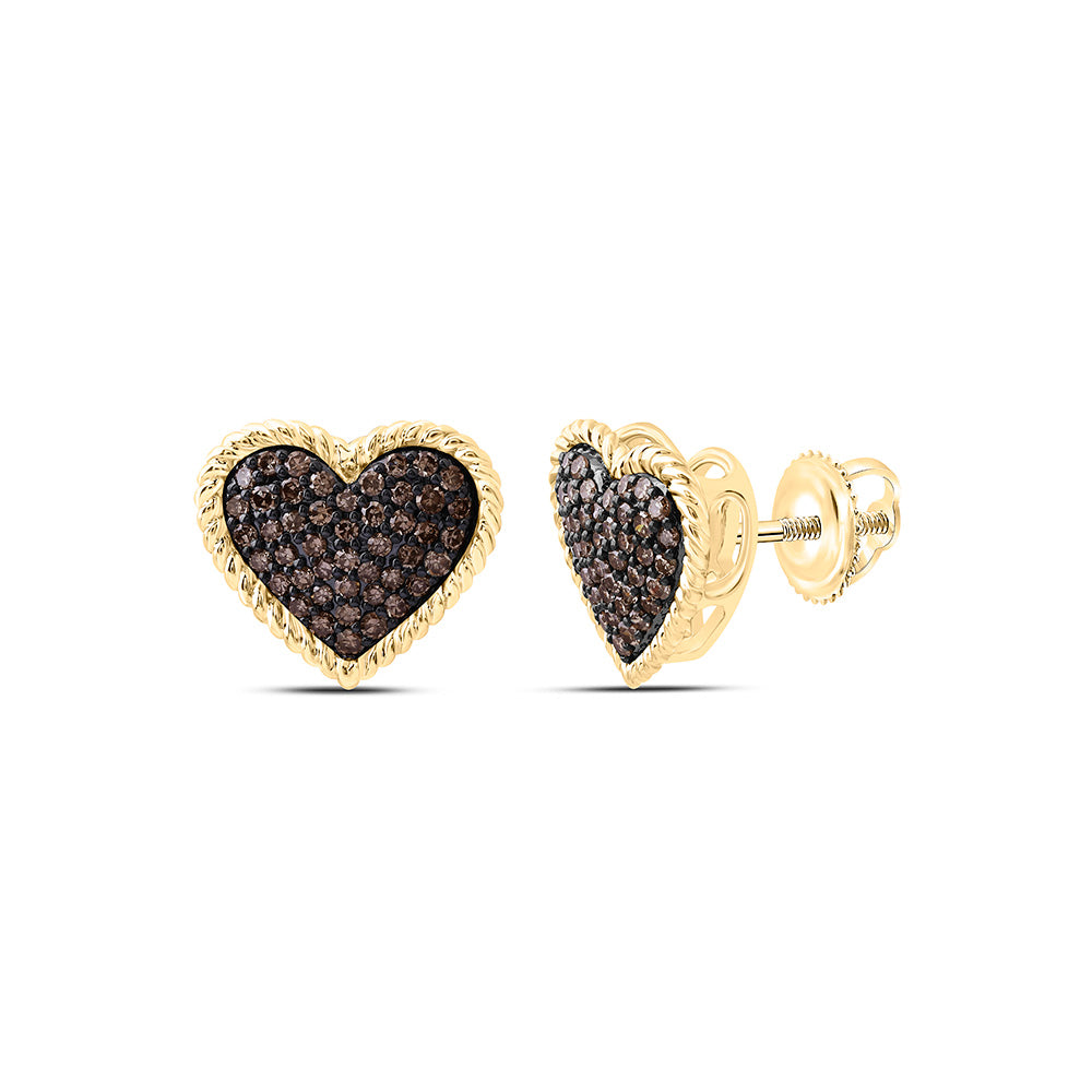 3/8CTW-NAT DIA FASHION COGNAC NATURAL HEART EARRING Daisy Joyeria