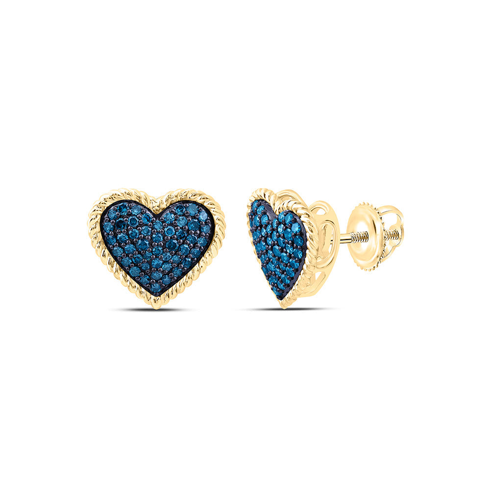 3/8CTW-NAT DIA FASHION BLUE DIA HEART EARRING Daisy Joyeria