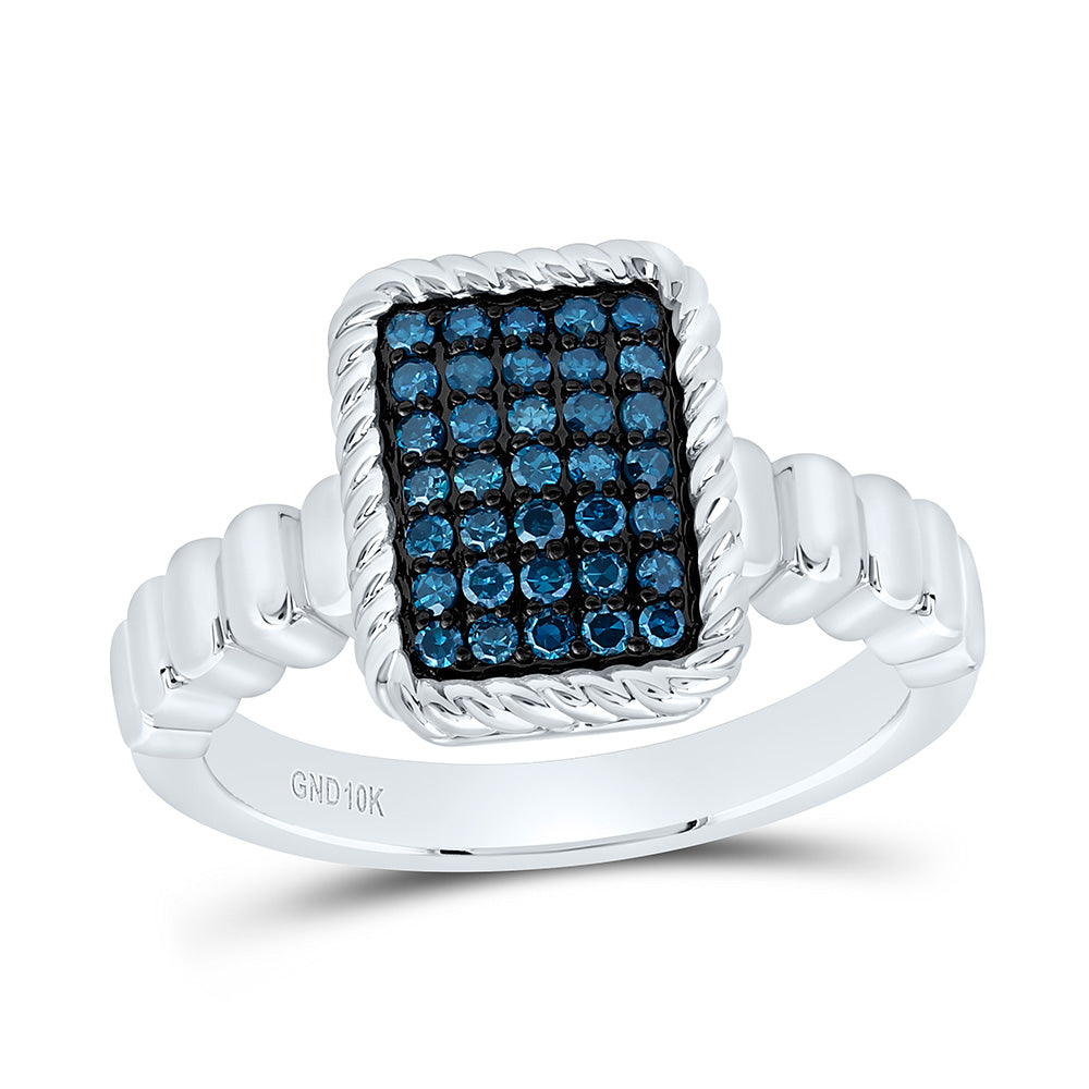 1/4CTW-NAT DIA FASHION BLUE DIA EMERALD RING Daisy Joyeria