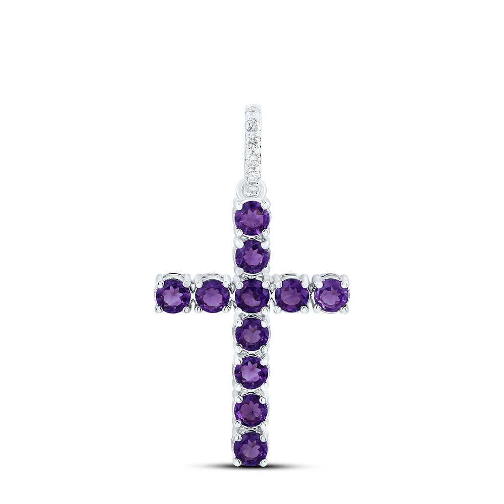 1/20CTW-NAT DIA ANA M 5/8CT-RD-AMETHYST CROSS PENDANT Daisy Joyeria