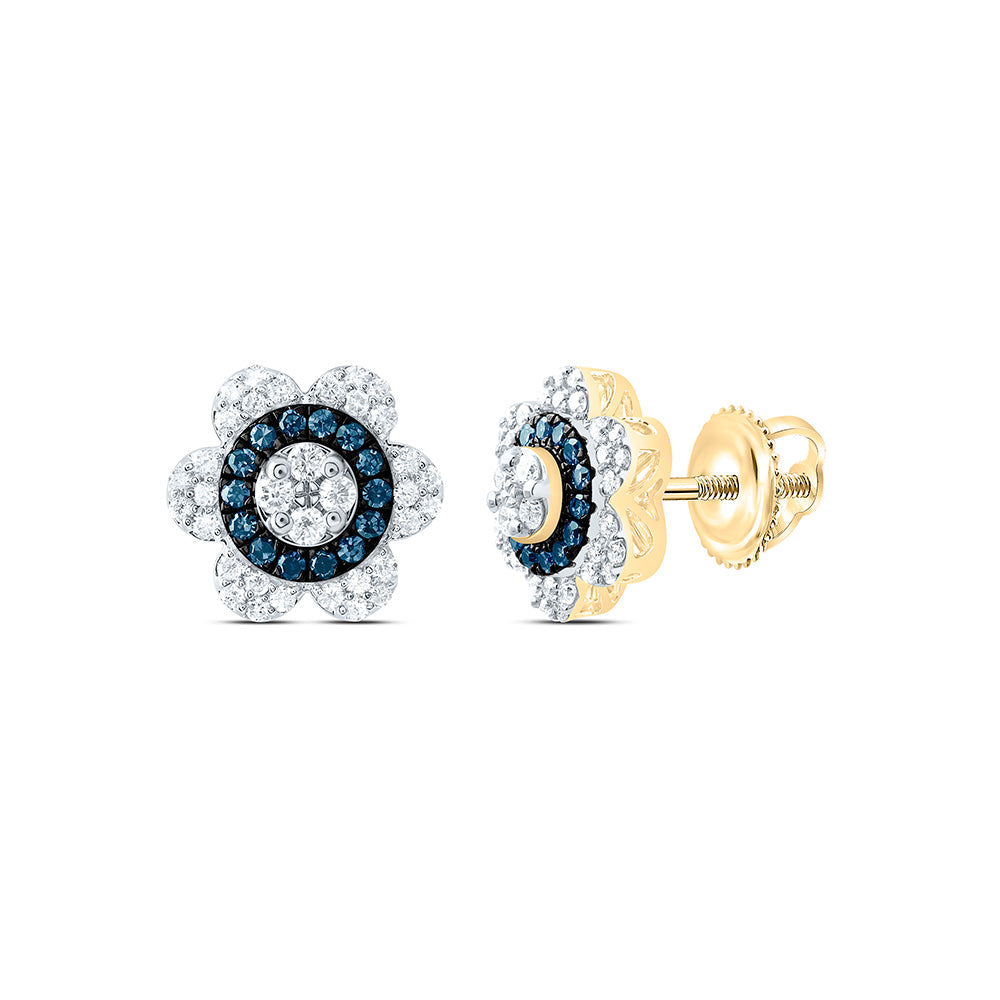 3/8CTW-NAT DIA CN BLUE DIAMOND FLOWER EARRING Daisy Joyeria