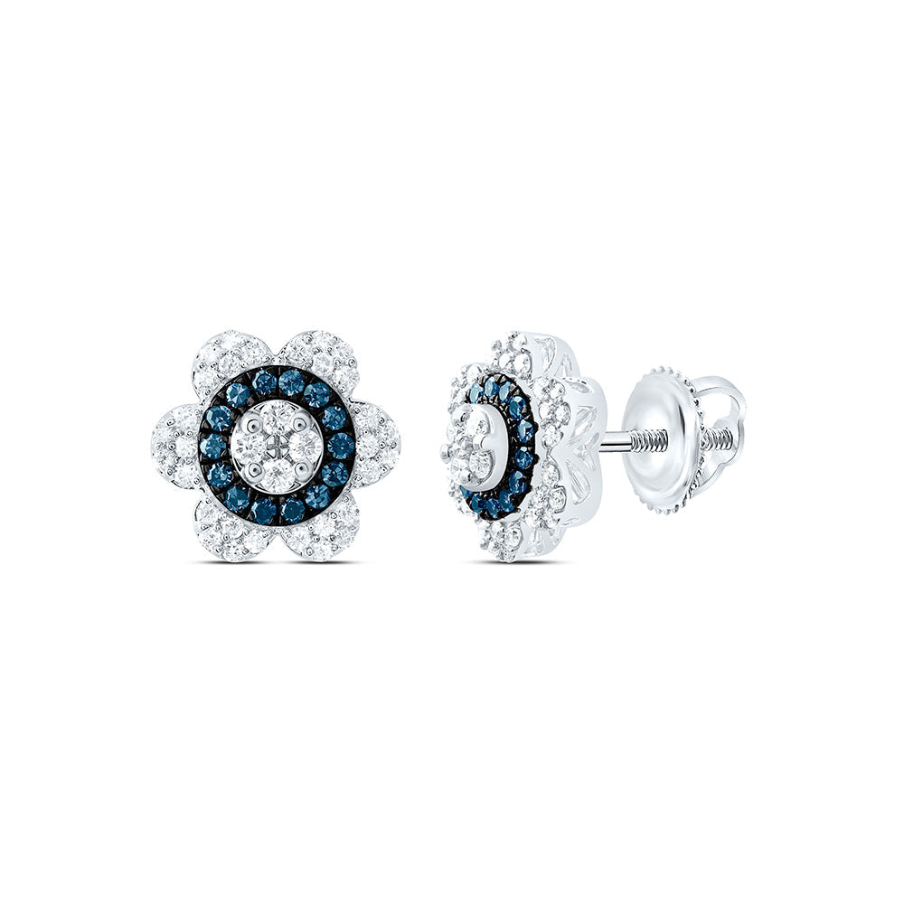 3/8CTW-NAT DIA CN BLUE DIAMOND FLOWER EARRING Daisy Joyeria