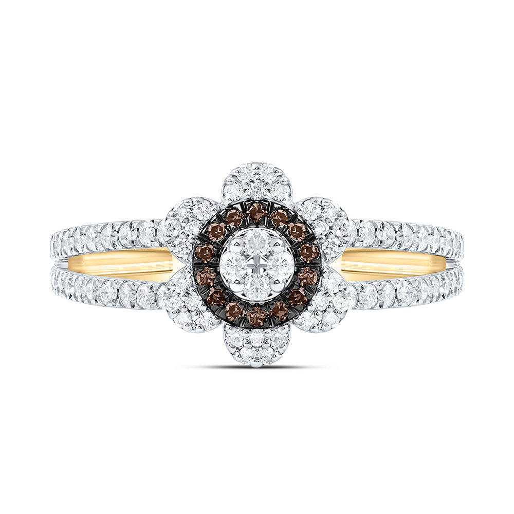 3/8CTW-NAT DIA CN FASHION COGNAC NATURAL FLOWER RING Daisy Joyeria