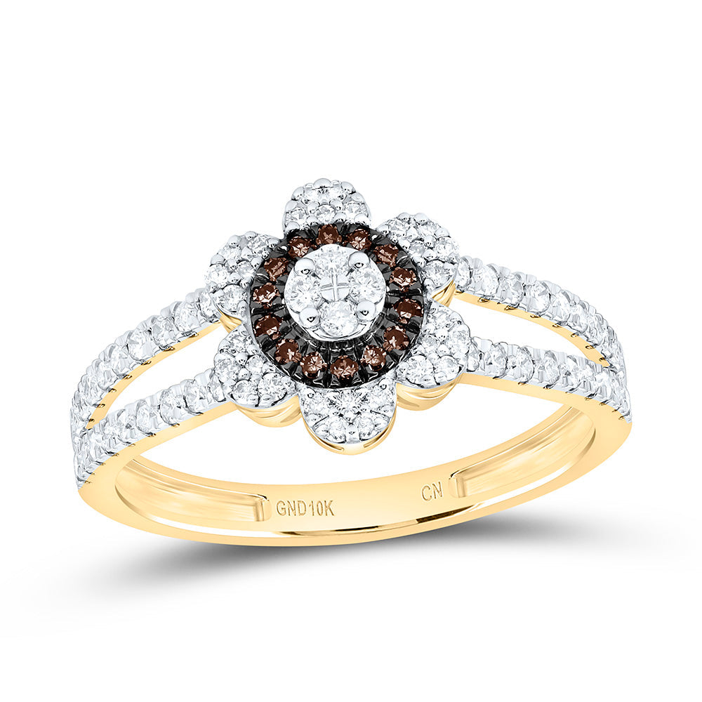 3/8CTW-NAT DIA CN FASHION COGNAC NATURAL FLOWER RING Daisy Joyeria
