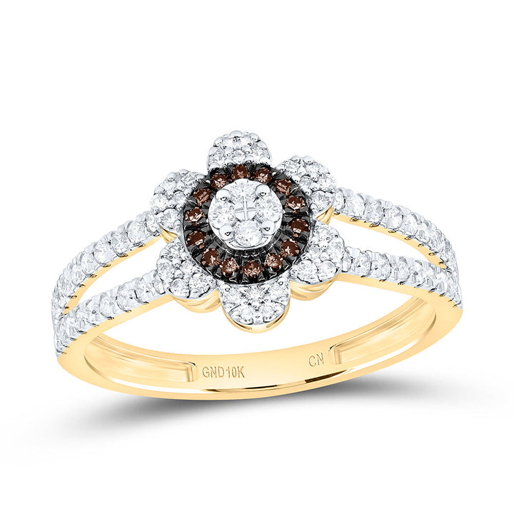 3/8CTW-NAT DIA CN FASHION COGNAC NATURAL FLOWER RING Daisy Joyeria