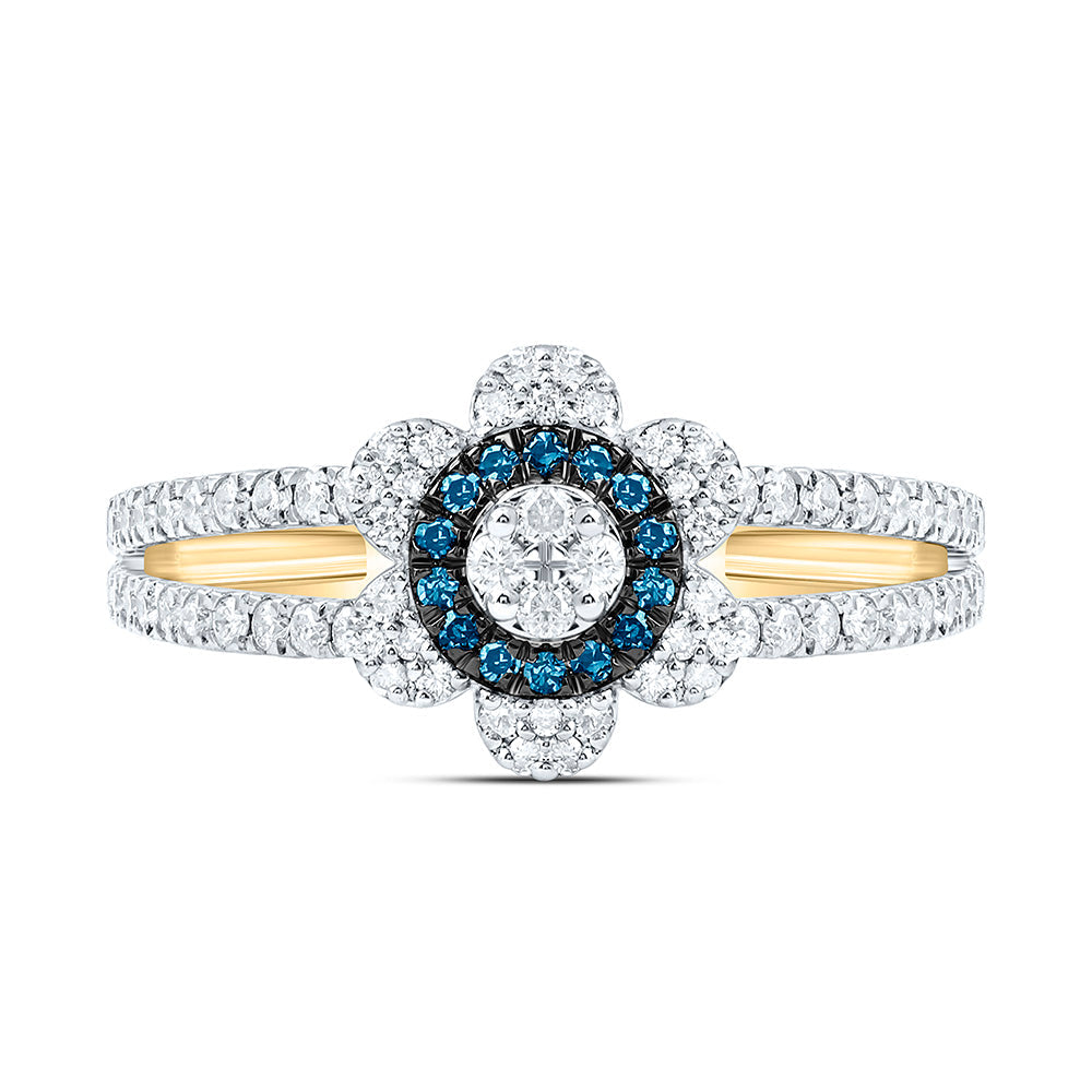 3/8CTW-NAT DIA CN BLUE NATURAL DIAMOND  FLOWER RING Daisy Joyeria