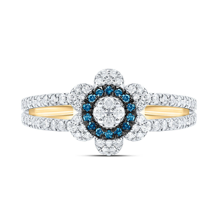 3/8CTW-NAT DIA CN BLUE NATURAL DIAMOND  FLOWER RING Daisy Joyeria