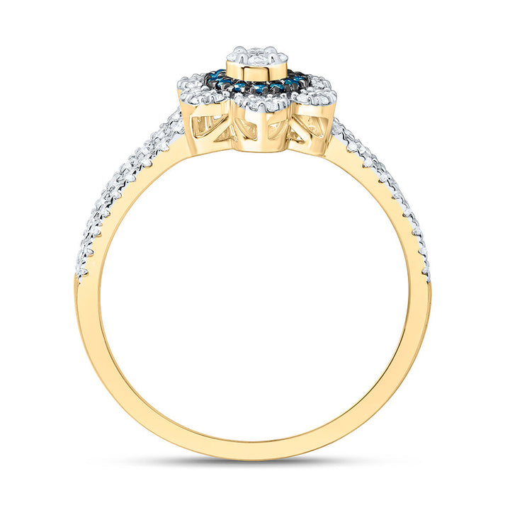 3/8CTW-NAT DIA CN BLUE NATURAL DIAMOND  FLOWER RING Daisy Joyeria