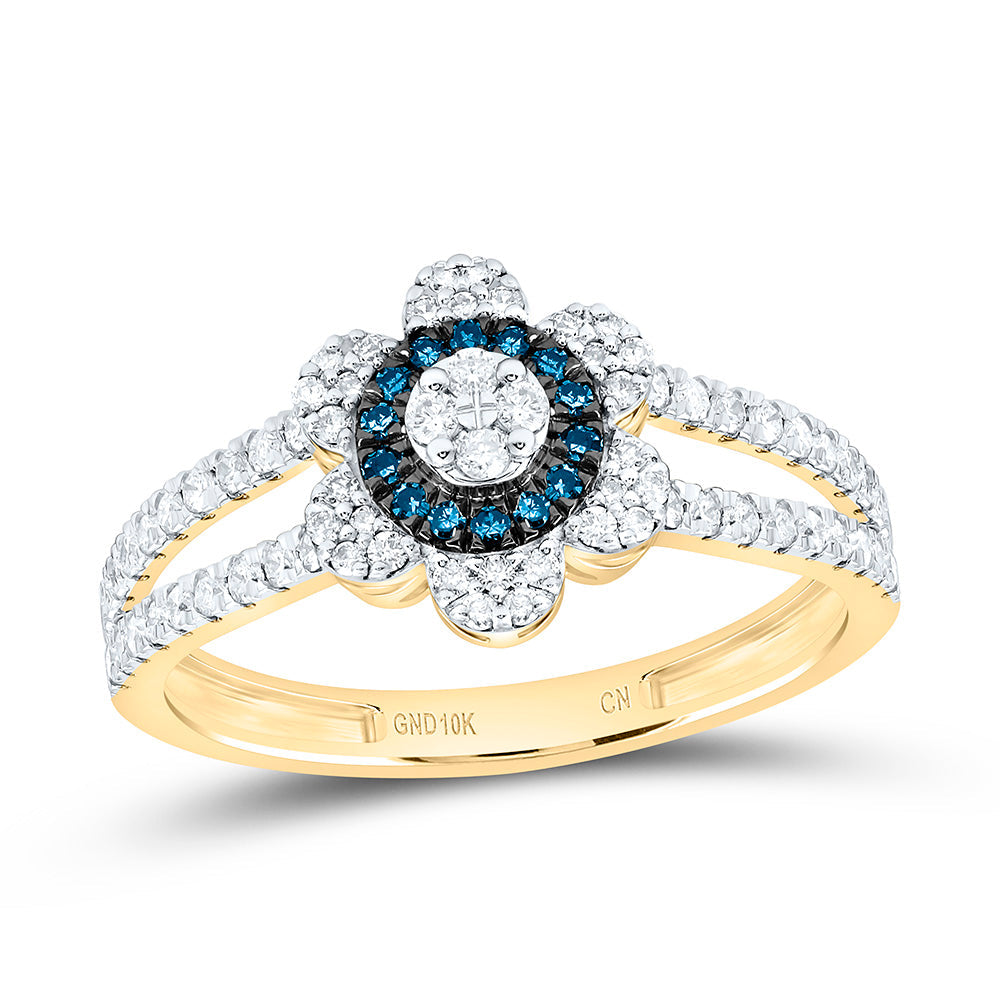 3/8CTW-NAT DIA CN BLUE NATURAL DIAMOND  FLOWER RING Daisy Joyeria