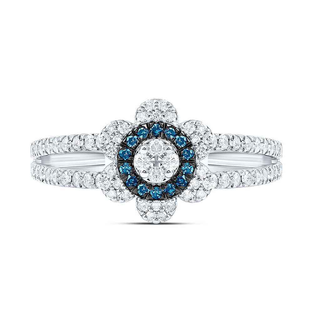 3/8CTW-NAT DIA CN BLUE NATURAL DIAMOND FLOWER RING Daisy Joyeria