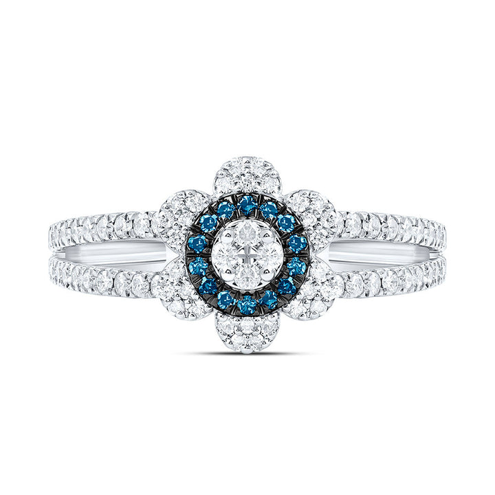 3/8CTW-NAT DIA CN BLUE NATURAL DIAMOND FLOWER RING Daisy Joyeria