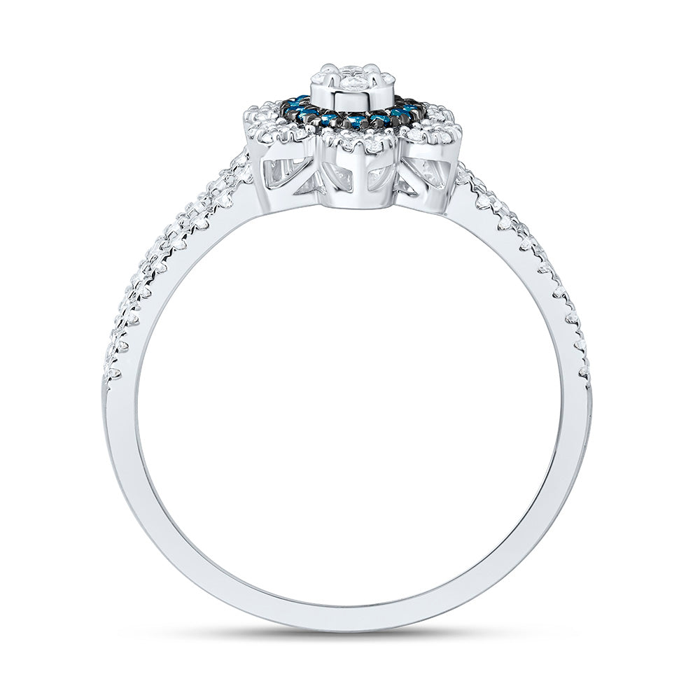 3/8CTW-NAT DIA CN BLUE NATURAL DIAMOND FLOWER RING Daisy Joyeria