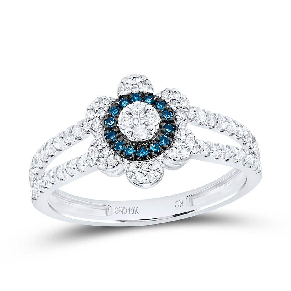 3/8CTW-NAT DIA CN BLUE NATURAL DIAMOND FLOWER RING Daisy Joyeria