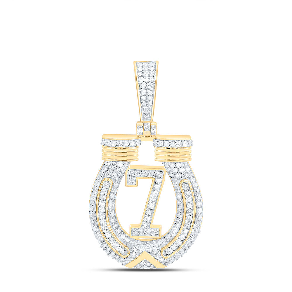 5/8CTW-NAT DIA NK LUCKY 7 HORSE SHOE MENS CHARM Daisy Joyeria