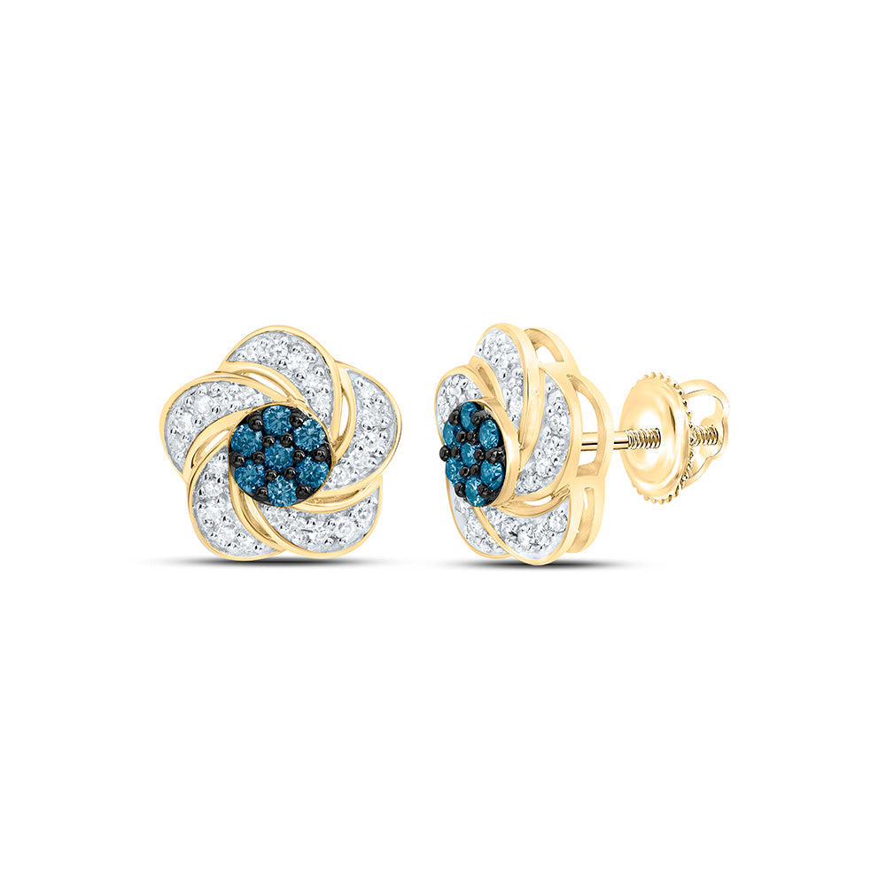 1/3CTW-NAT DIA CN BLUE DIAMOND FLOWER  EARRING Daisy Joyeria