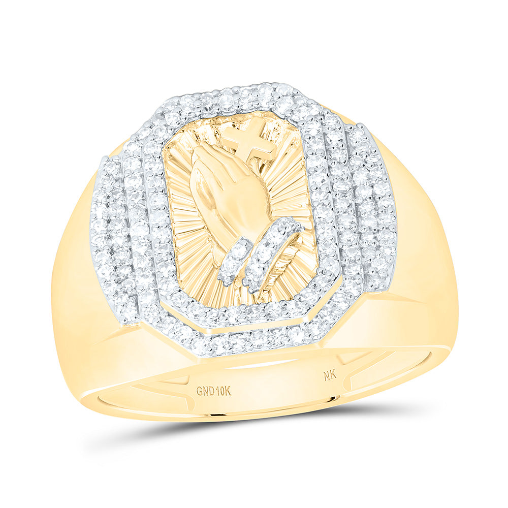 1/2CTW-NAT DIA NK PRAYING HAND CROSS MENS RING Daisy Joyeria
