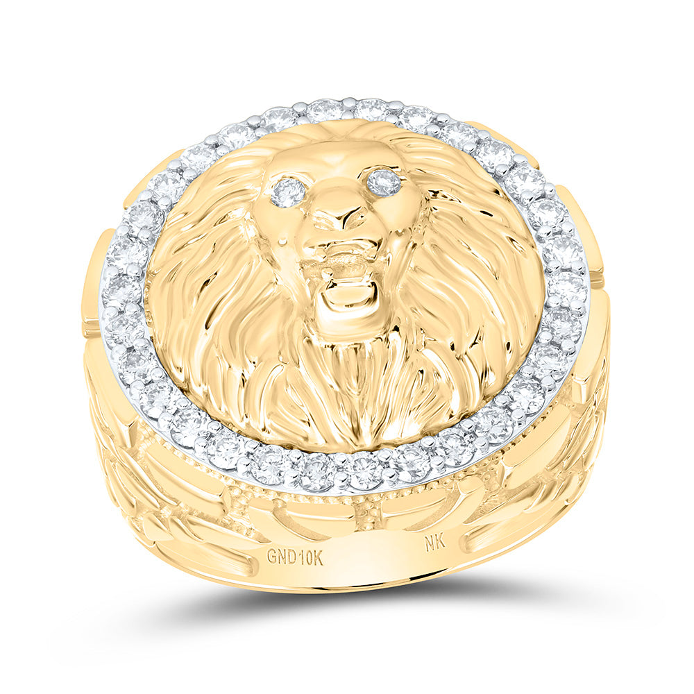 7/8CTW-NAT DIA NK LION FACE MENS RING Daisy Joyeria