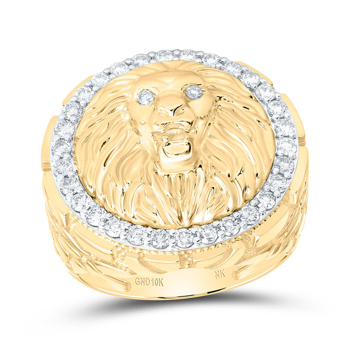 7/8CTW-NAT DIA NK LION FACE MENS RING Daisy Joyeria