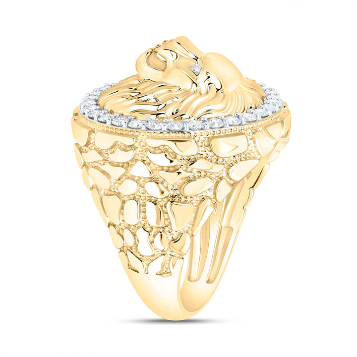 7/8CTW-NAT DIA NK LION FACE MENS RING Daisy Joyeria