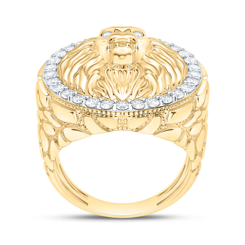 7/8CTW-NAT DIA NK LION FACE MENS RING Daisy Joyeria