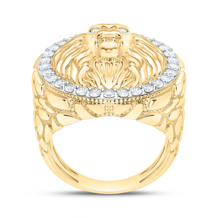 7/8CTW-NAT DIA NK LION FACE MENS RING Daisy Joyeria