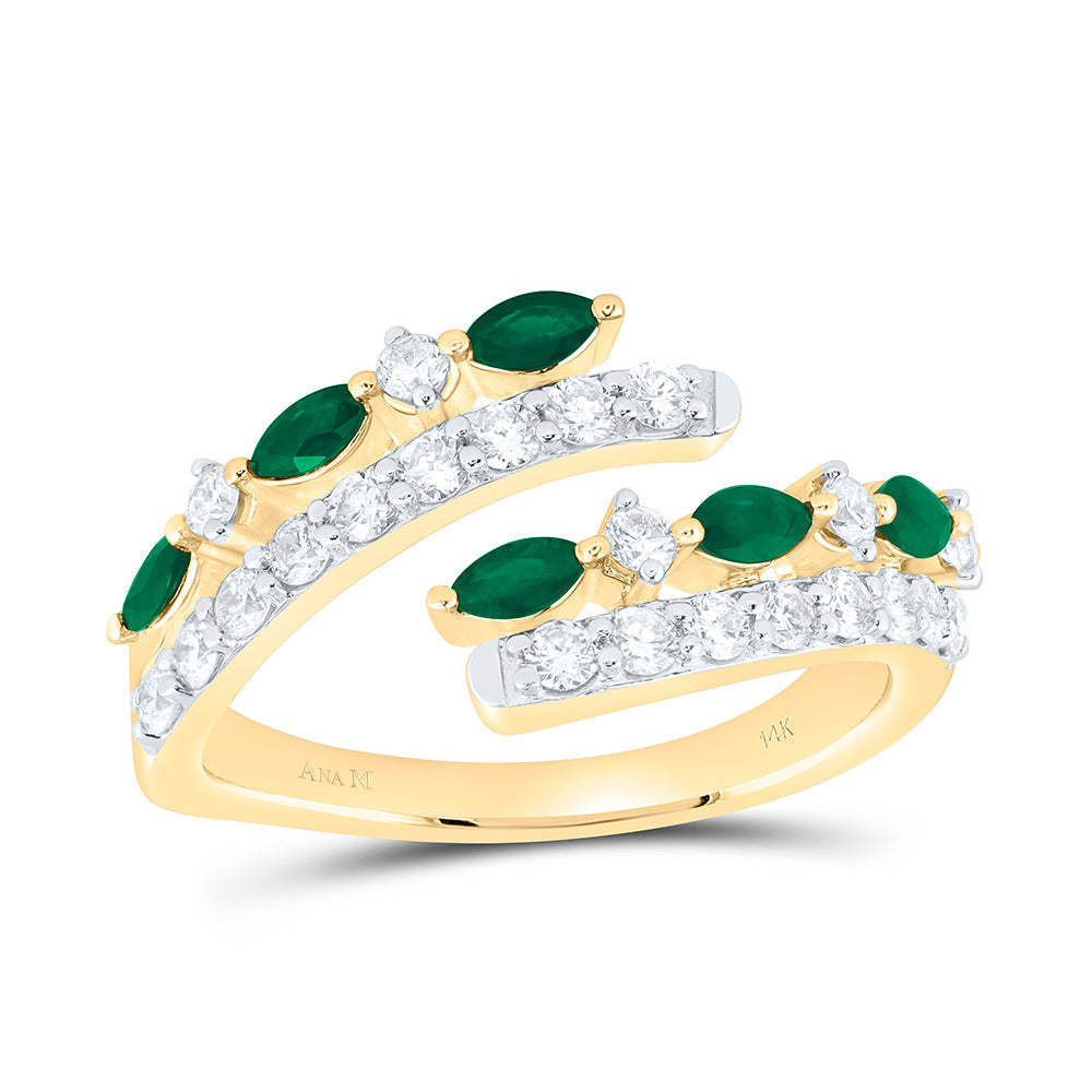5/8CTW-NAT DIA ANA M 1/2CT-MQ-EMERALD NATURAL GEM CUFF RING Daisy Joyeria