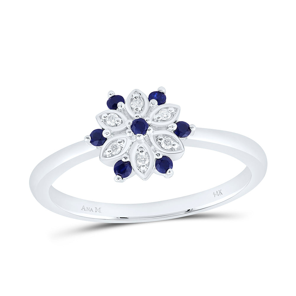 0.03CTW-NAT DIA ANA M 1/8CT-RD-BLUE SAPP NAT GEM FLOWER RING Daisy Joyeria
