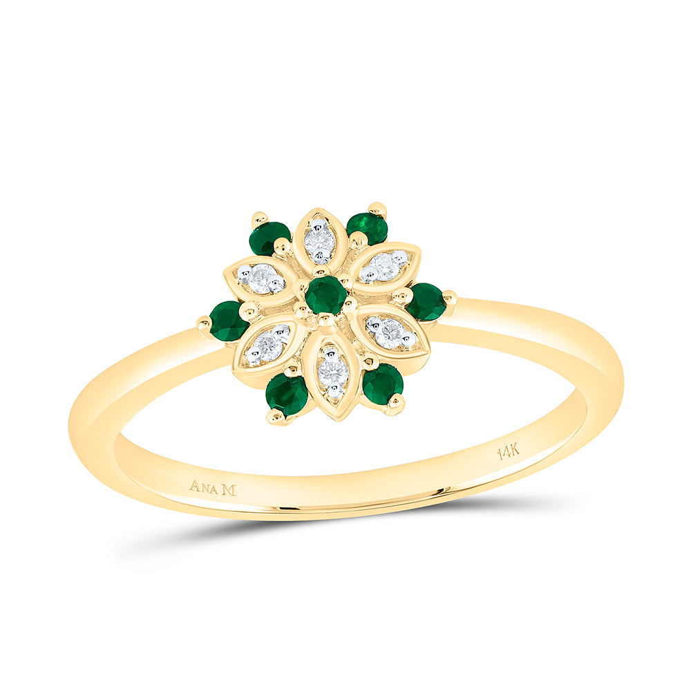 0.03CTW-NAT DIA ANA M 1/10CT-RD-EMERALD NAT GEM FLOWER RING Daisy Joyeria