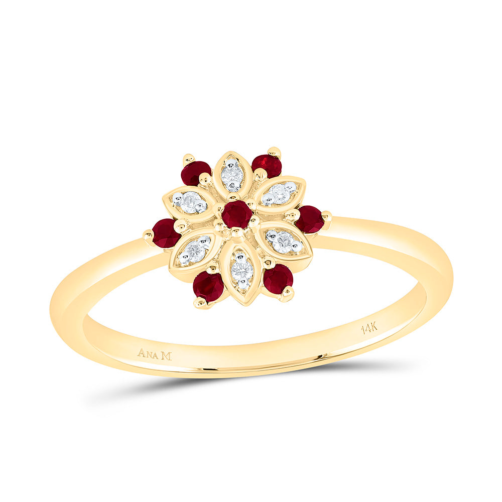 0.03CTW-NAT DIA ANA M 1/10CT-RD-RUBY NAT GEM FLOWER RING Daisy Joyeria