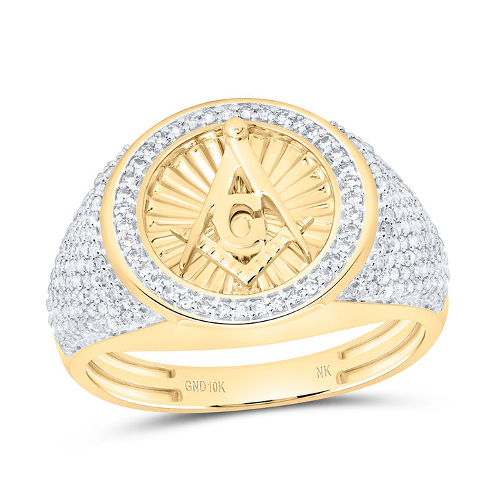 3/4CTW-NAT DIA NK MASSONIC ROUND MENS RING Daisy Joyeria