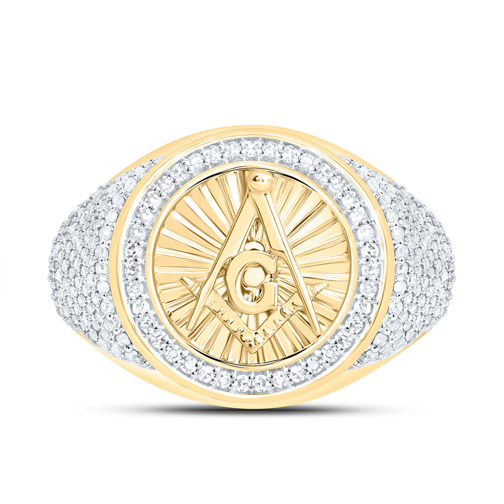 3/4CTW-NAT DIA NK MASSONIC ROUND MENS RING Daisy Joyeria