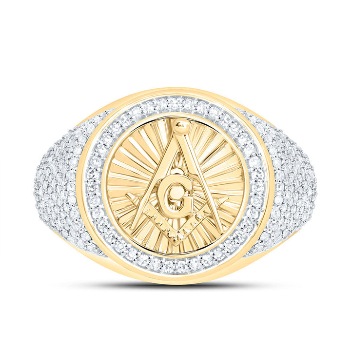 3/4CTW-NAT DIA NK MASSONIC ROUND MENS RING Daisy Joyeria