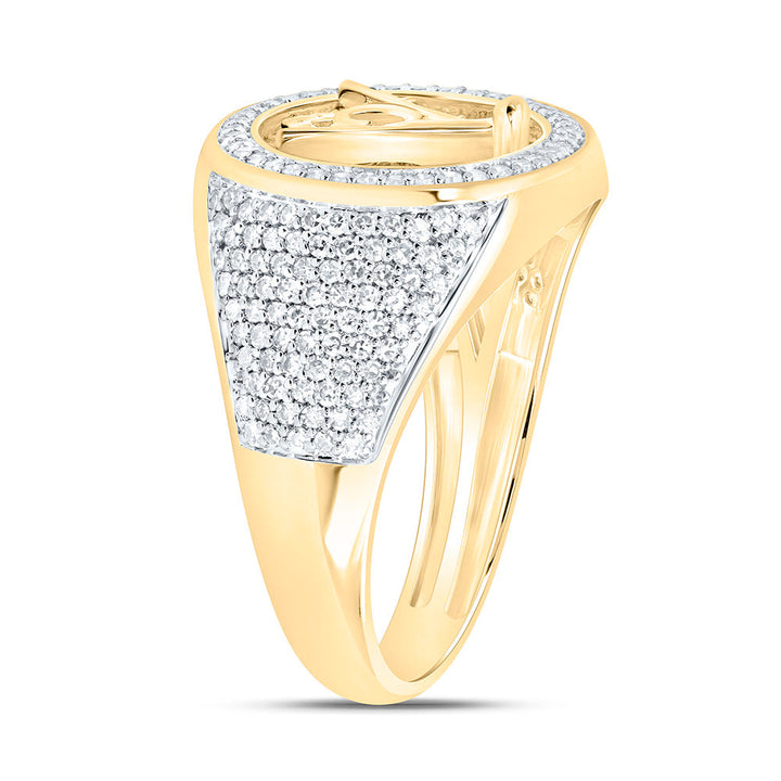 3/4CTW-NAT DIA NK MASSONIC ROUND MENS RING Daisy Joyeria