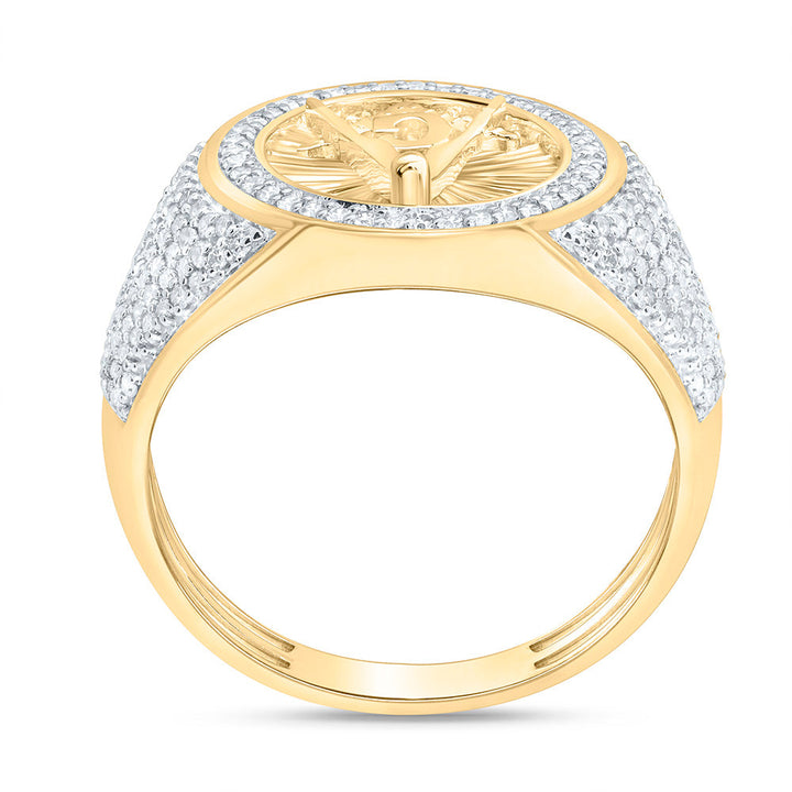 3/4CTW-NAT DIA NK MASSONIC ROUND MENS RING Daisy Joyeria
