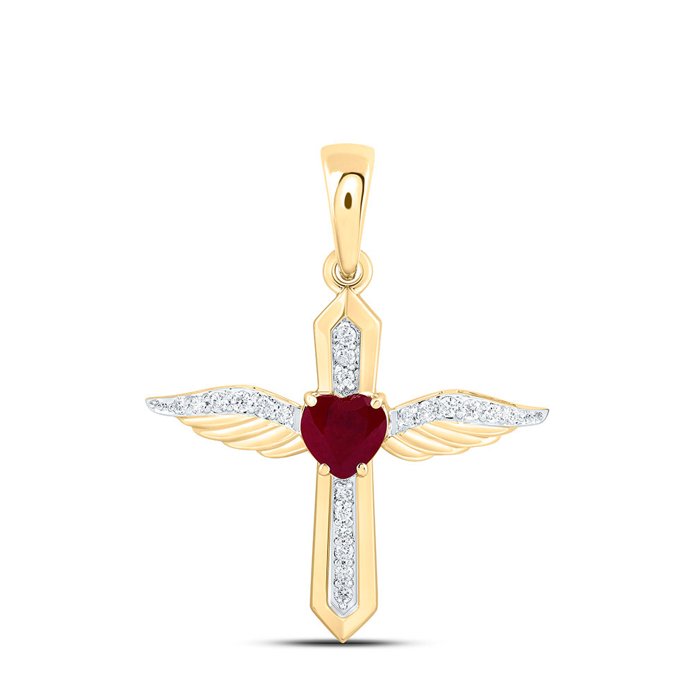 1/8CTW-NAT DIA ANA M 5MM HT-RU NAT GEM HEART CROSS PENDANT Daisy Joyeria