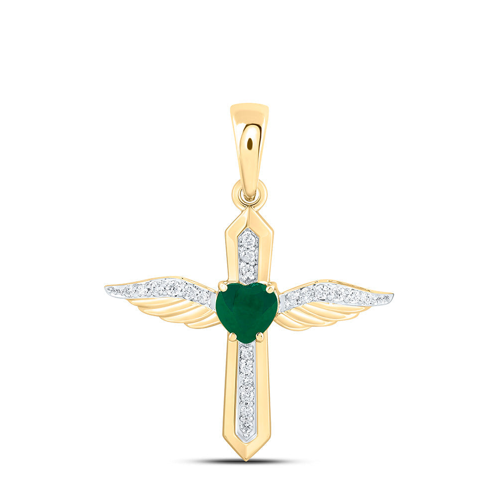 1/8CTW-NAT DIA ANA M 5MM HT-EM NAT GEM HEART CROSS PENDANT Daisy Joyeria