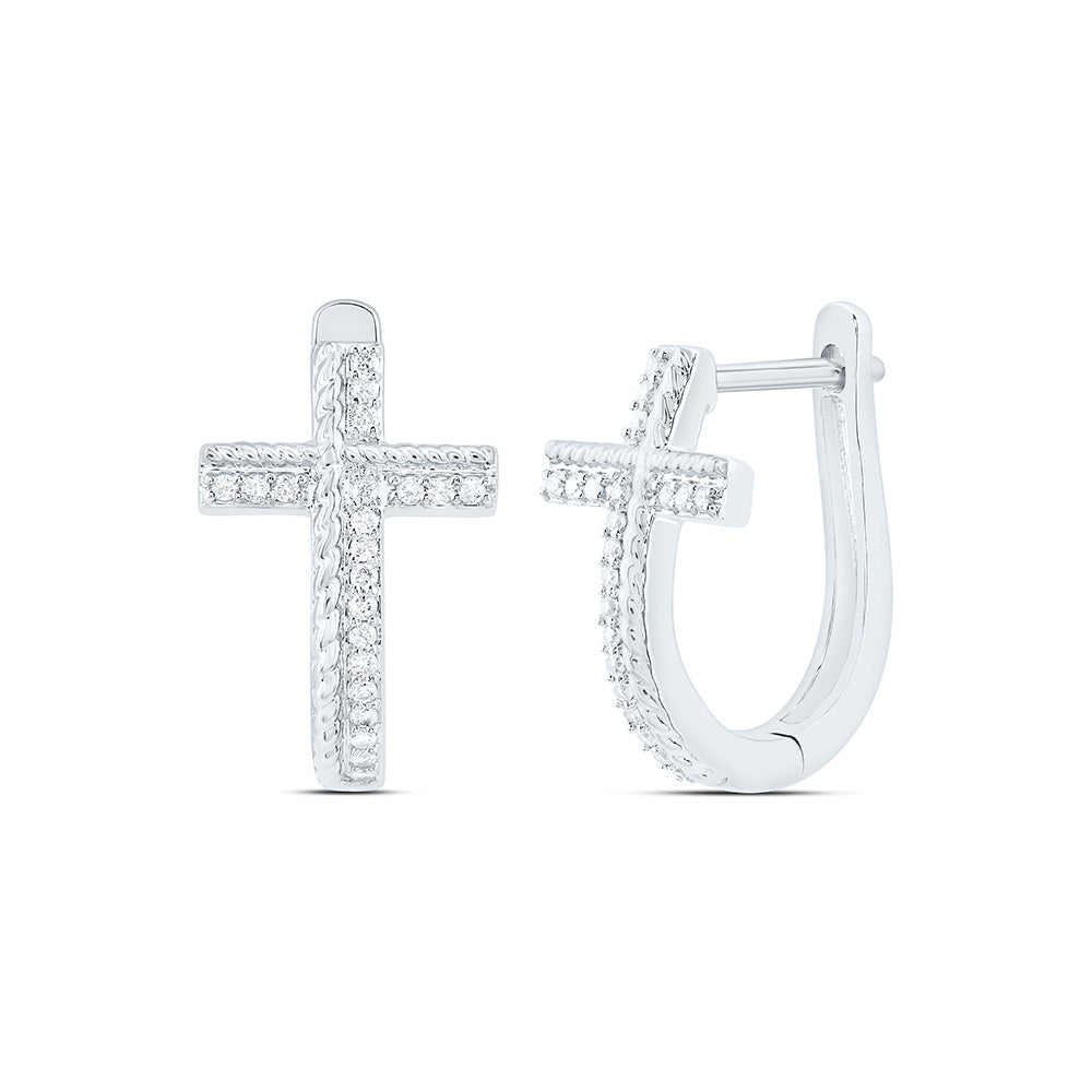1/6CTW-NAT DIA CN FASHION CROSS HOOP EARRING Daisy Joyeria