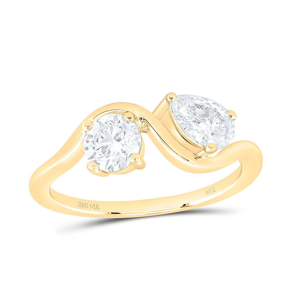 1CTW-NAT DIA IJ-SI FASHION 1/2CT-CRD, 1/2CT-CPS ROUND PEAR 2 STONE RING Daisy Joyeria