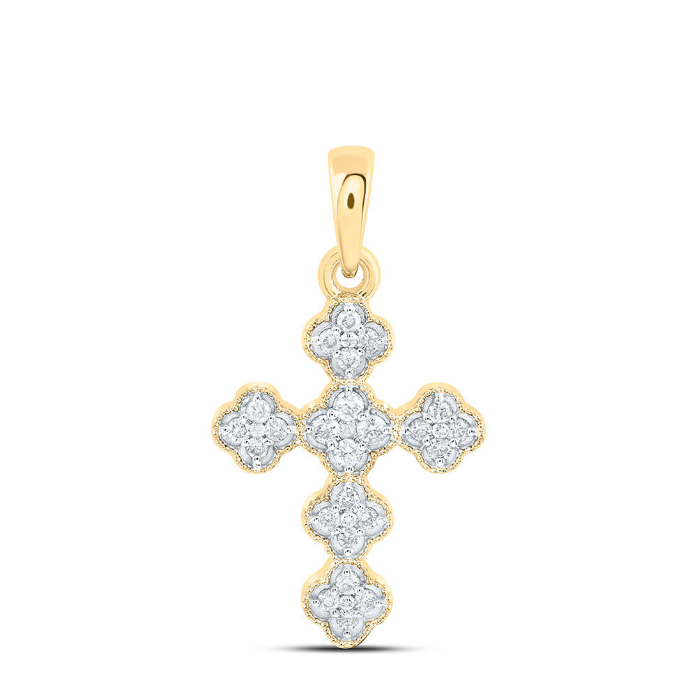 1/8CTW-NAT DIA CN FASHION CLOVER CROSS PENDANT Daisy Joyeria