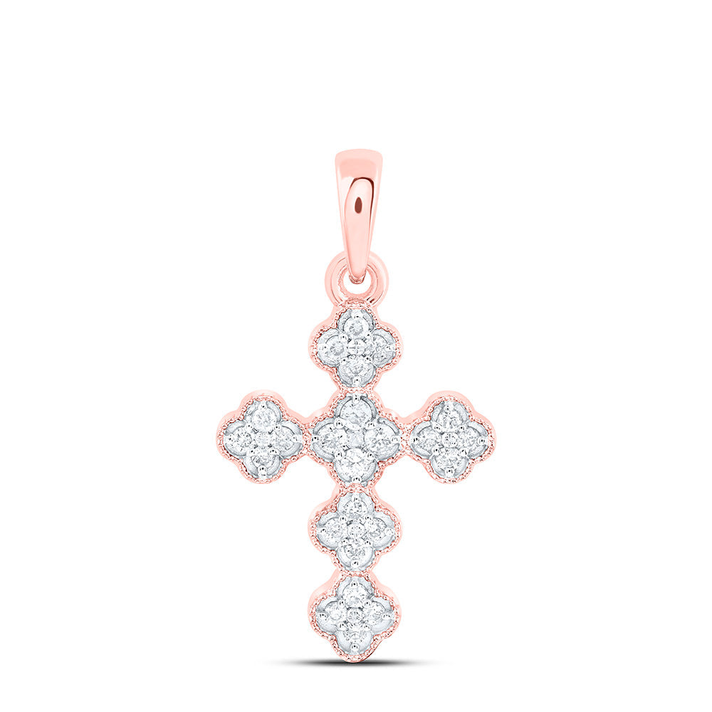 1/8CTW-NAT DIA CN FASHION CLOVER CROSS PENDANT Daisy Joyeria