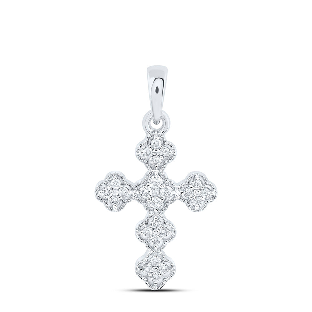 1/8CTW-NAT DIA CN FASHION CLOVER CROSS PENDANT Daisy Joyeria