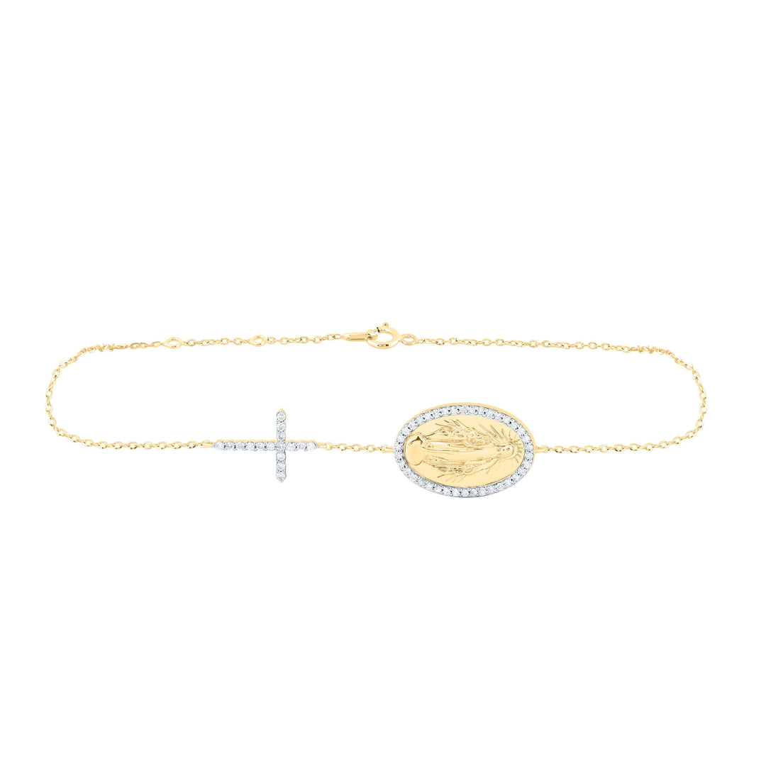1/4CTW-NAT DIA NK FASHION CROSS JESUS BRACELET (7 INCH) Daisy Joyeria