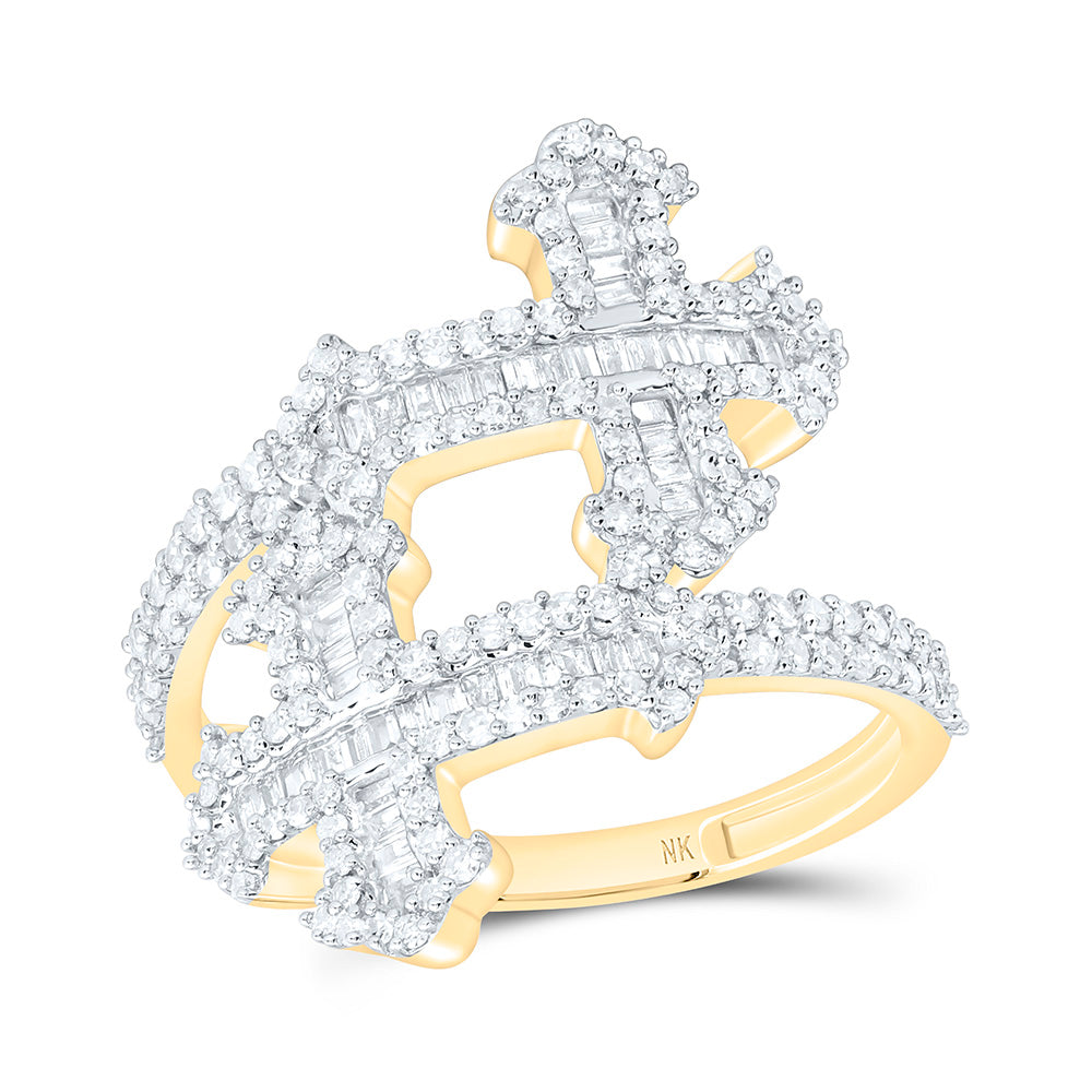 3/4CTW-NAT DIA NK FASHION CROSS CUFF RING Daisy Joyeria