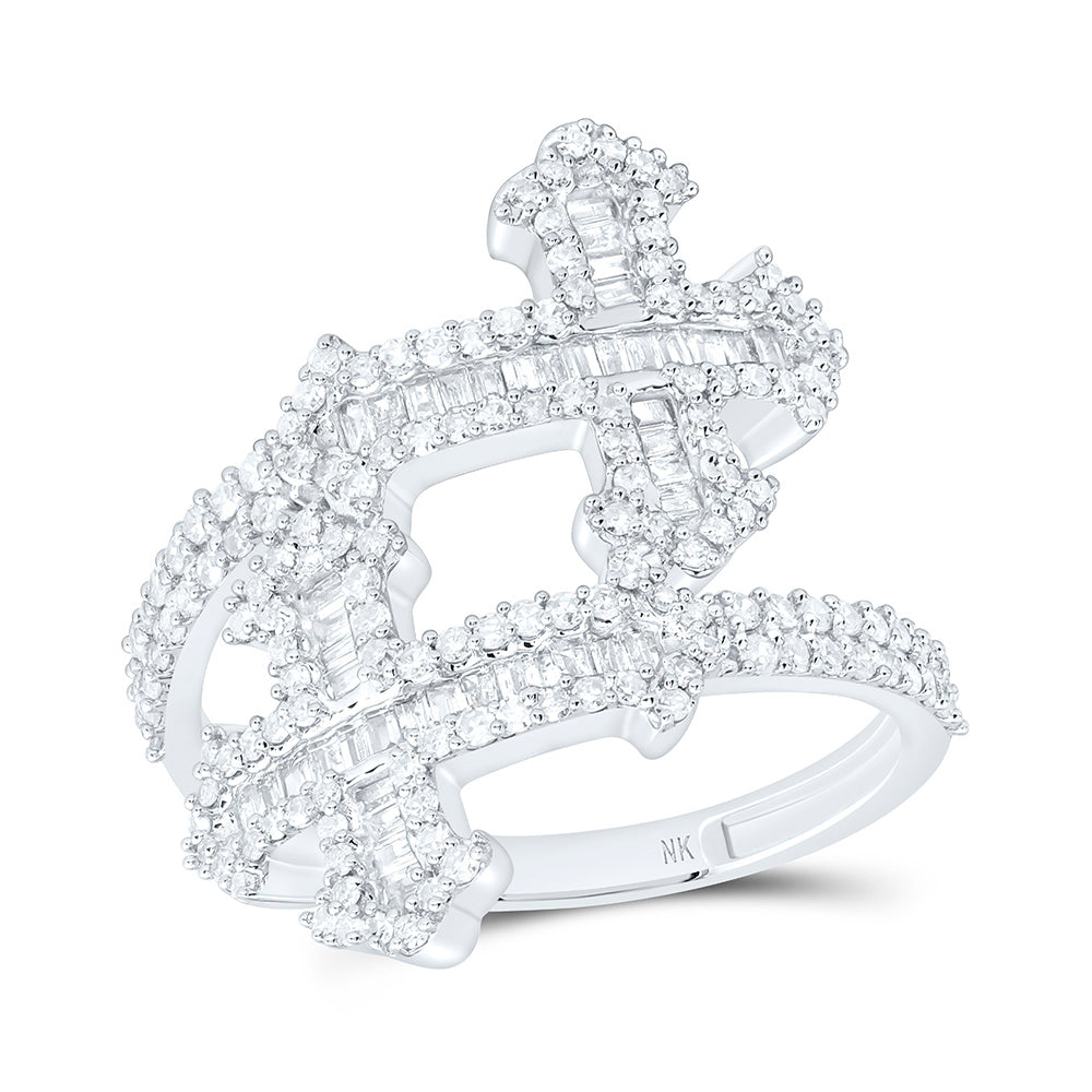 3/4CTW-NAT DIA NK FASHION CROSS CUFF RING Daisy Joyeria