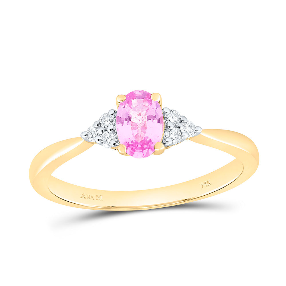 1/10CTW-NAT DIA ANA M 6X4MM-OV-PINK SAPP NAT GEM OVAL RING Daisy Joyeria
